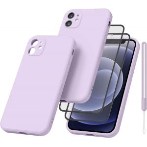 Maa-Coque Pour Iphone 12 6.1U201d Avec 2 Pieces Verres Trempés, Étui En Silicone Avec Doublure En Microfibre Souple, Conception Spéciale De Bord Droit (Violet) - Neuf