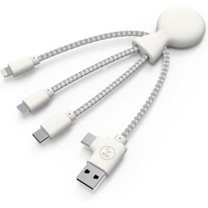 - C&acirc;ble Multi Usb 4 En 1 En Forme De Pieuvre - Chargeur Universel En Plastique Recycl&eacute; - Prise Usb, Usb-C, Lightning, Micro Usb - Compatible Avec Tous Les Smartphone - Mr Bio Blanc - Neuf