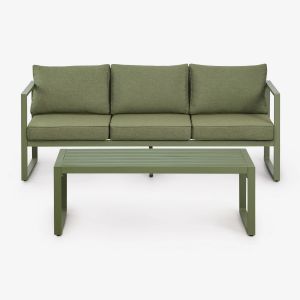 Ensemble De Jardin Avec Canap&eacute; 3 Places Et Table Basse En Aluminium 110x55cm Lipov Vert Olive Intense - Neuf