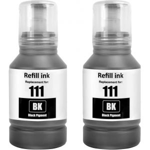 ERYI-111 Encre Compatible Avec Epson 111 Bouteille D'Encre Multipack, Pour Et-M1100 Et-M1120 Et-M1140 Et-M1170 Et-M1180 Et-M2120 Et-M2140 Et-M2170 Et-M3140 Et-M3170 Etm3180 (2-Pack Noir) - Neuf