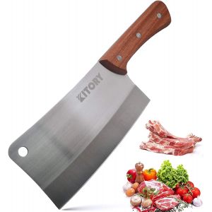 Couteau De Chef Feuille De Boucher 18 Cm Chinois Couperet De Cuisine Acier Inoxydable Adapt&eacute; Aux L&eacute;gumes Et Viande, Poign&eacute;e Ergonomique En Bois De Poirier - Neuf