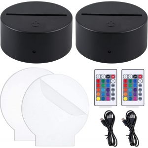 CHENG-Lot de 2 lampes de nuit LED 3D - Culot LED avec télécommande et tableau lumineux - Lampe illusion 3D - 7 couleurs - Intensité variable - Lampe de décoration pour chambre d'enfant, chambre à cou - Neuf