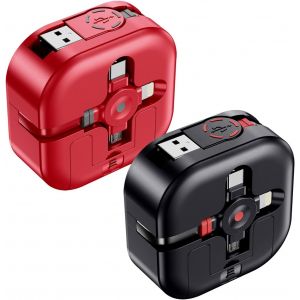 JGD-C&acirc;ble Multi USB R&eacute;tractable [4.5A 1.2m] 3 en 1 C&acirc;ble de Chargeur Rapide, C&acirc;ble Chargeur Universel avec Lightning/Type C/Micro USB pour iPhone/Galaxy/Huawei/PS/Tablettes/Pixel/LG-2Paquet - Neuf