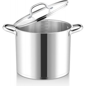 Subzonal-Grande Casserole &Agrave; Induction En Acier Inoxydable De 11,4 L Avec Couvercle En Verre, 3 Couches, Fond Stable, Pour Tous Les Types De Cuisini&egrave;res, Grande Quantit&eacute;, Passe Au Lave-Vaisselle - Neuf