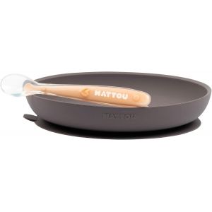 Kal-Set Repas En Silicone Pour Enfants, Assiette Antidérapante + Cuillère, Sans Bpa, Silicone, Violet/Orange - Neuf