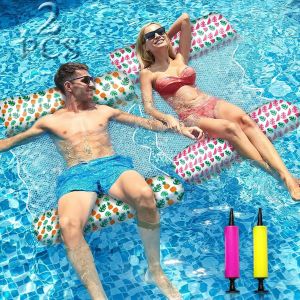 Cap-2pcs Flottant Hamac Gonflable, 4 In 1 Matelas Filet Piscine Gonflable, Hamac De Piscine, Matelas Gonflable Piscine, Hamac D¿Eau Plage Portable Avec 2 Pompe À Air Manuelle Pour Plage - Neuf