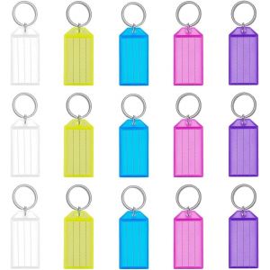 KAL-15 Pièces Porte Clés Porte Clef En Plastique Avec Étiquettes En Papier Vierge Lignées Couvercles Transparents Et Anneaux Fendus Identificateurs D'Articles Robustes - Neuf