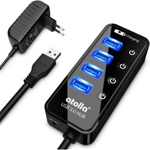 Hub USB 3.0 alimenté, Hub USB à 4 Ports multiprise avec commutateurs individuels Marche/arrêt - Adaptateur d'alimentation Inclus - Neuf