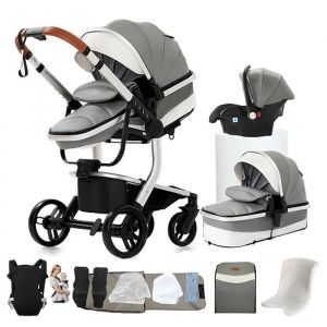 Poussette 3 En 1 Magic Zc Poussette Poussette Trio Poussette Cosy Voyage Cuir Pu Sac À Main Porte-Bébé Avec Habillage Pluie Gris - Neuf