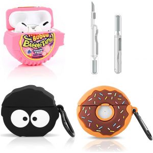 ELVORIX-Kit (3 emballages + stylo nettoyant) Housse pour AirPods Pro 2e/1&egrave;re g&eacute;n&eacute;ration &Eacute;couteurs sans fil avec kit de stylo de nettoyage, joli design de peau de dessin anim&eacute; en silicone, coque de - Neuf