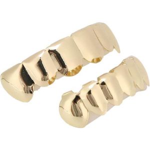 Or Argent Dents Grillz Pour Hommes Femmes,Hip Hop Argent Or Grills Pour Vos Dents Haut Et Bas,Rappeur Costume Dents Bijoux Accessoires (Ensemble Or Brillant (Placage Or Véritable)).[Y360] - Neuf