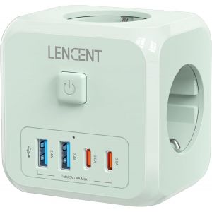 TYE-7 en 1 Cube Multiprise Multiple 4000W Prise Europe avec Interrupteur, 3 Prises AC, 2 USB-A et 2 Type-C, Prise Extension pour Bureau, Cuisine et Chambre, Vert - Neuf