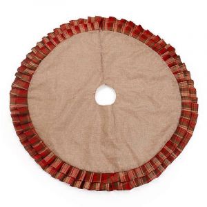 Jupe de sapin de No&euml;l en lin tartan, tablier de sapin de No&euml;l &agrave; carreaux rouges, articles de d&eacute;coration de No&euml;l - Neuf