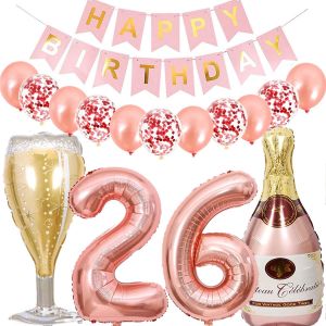 Sjzg-Ballon 26 Ans Anniversaire Homme, Kit De Decoration Anniversaire 26 Ans Homme Femme, Bouteille De Vin Bi&egrave;re D&eacute;coration H&eacute;lium Ballon Bouteille De Champagne Pour 26 Anniversaire D&eacute;coration F&ecirc;te - Neuf