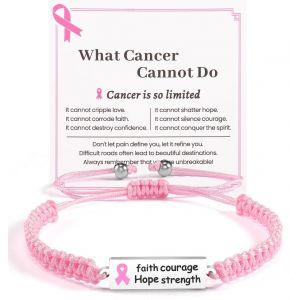 Eryi-Bracelet De Sensibilisation Au Cancer Du Sein, Bracelets En Rose Avec Ruban Pour La Sensibilisation Au Cancer Du Sein, Corde Bracelet Tressé Faite À La Main, Réglable - Neuf