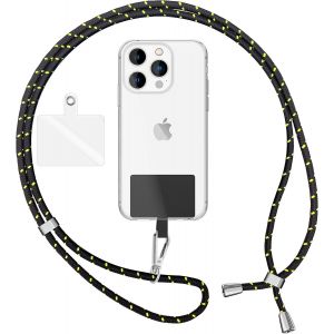 KAL-Lanière Universelle Coloré Pour Telephone Portable, Cordon Tour De Cou Pour Smartphone, Porte Clef Chaine Réglable Avec Crochet Métallique E Carte, Sangle Pour Épaule, Couleur:Noir Vert - Neuf