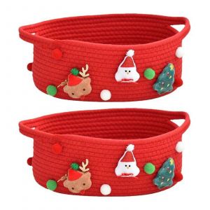 Lot de 2 paniers de rangement en corde de coton tissés à la main pour enfants, élégants paniers de Noël rouges-Coffret-cadeau-S1000RR - Neuf