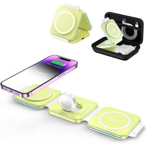Chargeur Induction Pliable, 3 En 1 Magnétique Chargeur Sans Fil Pour Iphone 15 14 13 12 Pro/Pro Max/Plus/Mini, Station De Charge Pour Apple Watch 9/Ultra 2/8/7/Se/6/5/4/3, Airpods Pro/2/3 - Neuf