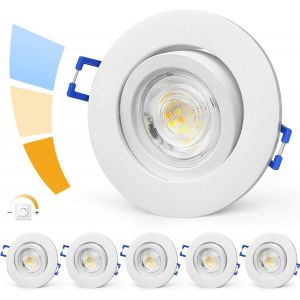 YindaLux Spot LED Encastrable 5W Dimmable Spot Salle de bain IP44 Spot Encastrable 3000K 4000K 6000K Spots Encastrés 220V, Trou Ø68-80mm, Lot de 6, Noir, Rond - Neuf