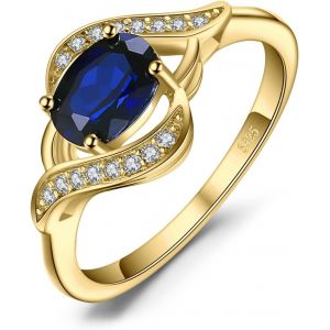 Tianyi-Ovale Bague Solitaire Saphi Bleu Synthetique En Argent 925 Pour Fille, Plaqué Or Jaune Plaqué Or Rose Bagues Pierre Femme Cubique Zircone, Ensemble Parure De Bijoux Cadeau D'anniversaire - Neuf