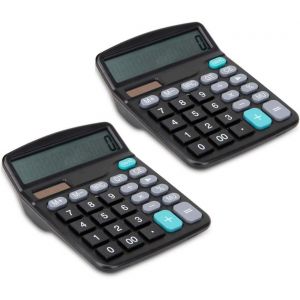 2x Noir Calculette Calculatrice de Bureau Solaire et Batterie Fonction Standard &agrave; 12 Chiffres,calculatrice simple avec Grand &Eacute;cran LCD Grands Boutons pour Bureau,Maison et &eacute;cole - Neuf
