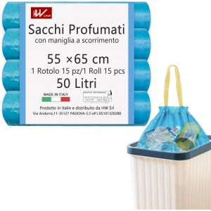 Sacs poubelle 55 x 65 cm, parfum talc avec poign&iquest;&iquest;e coulissante, 50 L, 4 rouleaux de 60 pi&iquest;&iquest;ces, sac de collecte diff&iquest;&iquest;renci&iquest;&iquest; recyclable pour cuisine, salle de bain, bac moyen (bleu) - Neuf