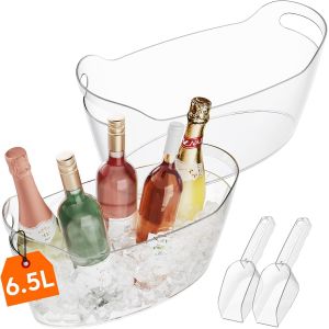 Vornixorsarlshopseau A Glacon Portable 6.5l, Seau A Champagne Avec Cuill&egrave;re, Plastique Rafraichisseur De Bouteille De Vin Pour Cocktail, Boissons, Vin, Bi&egrave;re, 38 &times;18&times;20cm/15x7x8, Lot De 2 - Neuf