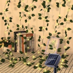 KAL-Guirlande Lumineuse Solaire Extérieure, Lierre Artificiel Guirlande Lumineuse Solaire 10M 100 Leds, Guirlande Guinguette Étanche 8 Modes Lumiere Décoration, Pour Jardin, Terrasse, Balcon, Fête - Neuf
