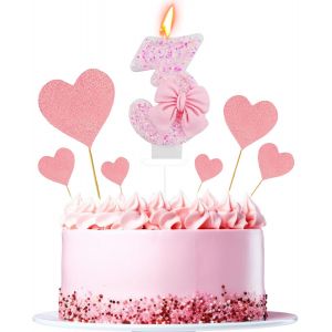 Chenquansarl-Bougie Papillon Rose En Forme De Chiffre 3 Avec C?Ur Rose, Bougie De Gâteau D'anniversaire Pour Filles, Bougie À Paillettes Pour Filles, Fête D'anniversaire, Anniversaire De Mariage, - Neuf