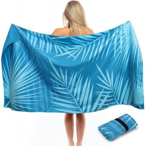Kal-Serviette Plage Microfibre 90x180cm - Serviette De Plage Xxl Souplesse Agréable Pour Peau - Drap De Plage Séchage Rapide/Entretien Facile - Feuille De Palmier Verte Beach Towel,Pour Plage,Yoga - Neuf