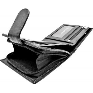 Portefeuille Fin En Cuir V&eacute;ritable Avec Blocage Rfid Pour Homme Avec Poche Zipp&eacute;e Pour Pi&egrave;ces De Monnaie, Compartiments Pour Billets, Porte-Cartes Et Fen&ecirc;tre Pour Carte D'Identit&eacute;, Noir , Taille - Neuf