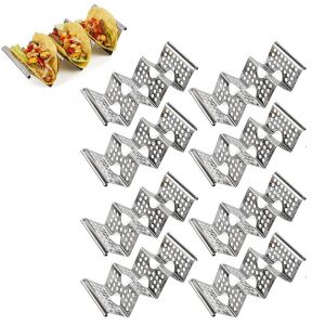 Lot de 8 supports &agrave; tacos en acier inoxydable pour 2 ou 3 tortillas, compatibles lave-vaisselle, four et gril. - Neuf
