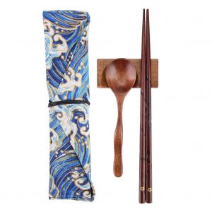 Service De Table Portable Avec Cuilleres Et Baguettes En Bois Pour Voyage Et Exterieur (#04) - Neuf