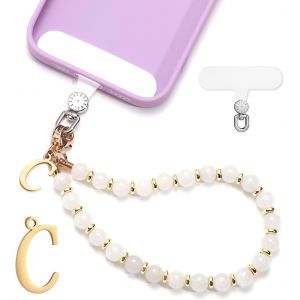 Kal-Jeu Bracelet De Téléphone Perles, Charme De Téléphone Initiales Dragonne De Téléphone Avec Patch Pour Lanière De Téléphone Mains Libres Bracelet De Téléphone Pour Femmes Filles - Neuf