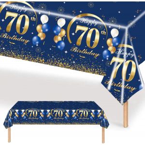 Kal-70 Ans Nappe Anniversairebleu Et Or Nappe Fête 70 Ans Anniversaire137x274cm Nappe Happy 70th Birthday Couverture Rectangulaire Nappe Party De Table À Manger Cuisine Banquet - Neuf