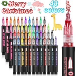 Crayons À Paillettes Magiques Idées Cadeaux De Noël Spéciales:Lot De 48 Marqueurs Magiques Outline Cadeaux D'anniversaire De Noël Adolescents Filles 4-12 Ans Fournitures Artisanales - Neuf