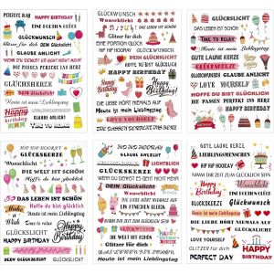 Eryi-6 Pcs Tatouages De Bougie D¿Anniversaire, Feuille De Tatouage De Bougie, Autocollants De Bougie, Dictons De Bougie, Décoration De Bougie Pour Dictons, Joyeux Anniversaire - Neuf