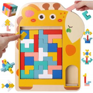 Rompecabezas de Tetris de madera para niños (jirafa), rompecabezas 3D Montessori para edades de 3 a 7 años, juego educativo de madera, juguetes educativos, regalos para niños y niñas. - Neuf