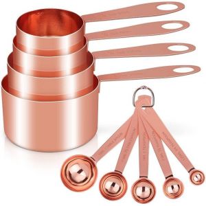 Cmws-Set De 9 Tasses Et Cuillers À Mesurer, Manche En Acier Inoxydable Avec Mesures Métriques Et Américaines, Finition Polie Or, Cuillere Doseuse Sèche Et Liquide Pour Pâtisserie, Cuisine(Or Rose) - Neuf