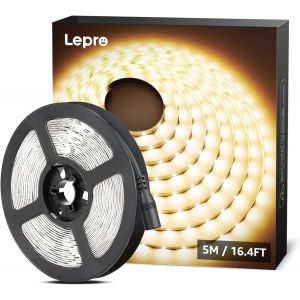 Kalanka-Le Ruban Led Blanc Chaud 5m, Bande Led Autocollant 300 Leds Smd 2835 3000k, Bande Led Lumineuse 18w 1200lm Pour Chambre, Plafond, Vitrine(12v Adaptateur Secteur Non Inclus) - Neuf