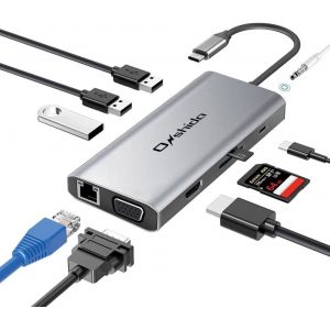 NAERYUT-Hub Usb C Adaptateur Usb C 10-En-1 Vers Hdmi 4K,Ethernet Rj45,Vga,Type C Pd 100W,3Xusb 3.0,Lecteur De Carte Sd&Tf,3.5Mm Aux Jack Pour Macbook Pro/Air Dell Xps Chromebook Tablette - Neuf
