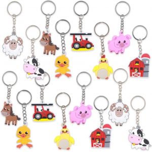 KAL-Animaux Porte-Cl&eacute;s,16 Pcs Porte-Cl&eacute;s Animaux Ferme,Porte-Cl&eacute;s Animaux Pour Enfants,Cartoon Porte Cl&eacute;s De Poche,Silicone Porte Clef Mini Porte Cl&eacute;s,Cadeau Dr&ocirc;le Pour Enfants, Amis,Familles - Neuf