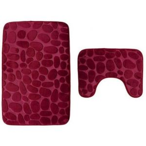 Ensemble de tapis de bain 2 pi&egrave;ces, tapis de bain antid&eacute;rapants et tapis de toilette lavables en machine (rouge) - Neuf