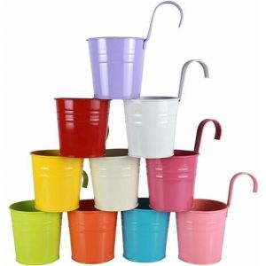10 Pièces Pot De Fleur Suspendu Colorés En Métal Jardiniere Accroche Balcon À Suspendre Fer Avec Crochet Panier À Planter Décoration Cl?Ture Jardin Balcon Mural Rambarde Patio Extérieur Zhuoxuan - Neuf