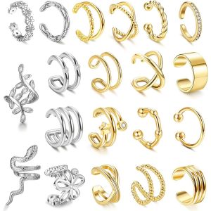 20 Pcs Manchettes D'oreille Réglables Non Piercing Faux Cartilage Boucles D'oreilles Manchette Feuille Fleur Serpent Manchette Boucles D'oreilles Ensemble Pour Femmes.[X414] - Neuf
