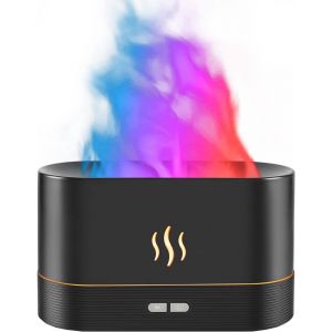 Flamme Diffuseur de parfum (Noir) - 7 Changement de Couleur de l'Huile Essentielle Diffuseur - sans Eau - Arrêt Automatique - 180ml d'Incendie Humidificateur pour la Maison, Bureau - Neuf