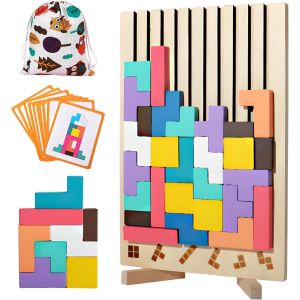 FEW-Tetris Puzzle 3D en Bois, Blocs De Construction en Bois ColoréS, Russe en Forme Bloc, Jeux Montessori, Jeux Educatif Cadeau pour GarçOns Et Filles (Coloré) - Neuf