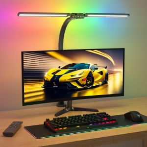 Lampe De Bureau Led Rvb À Double Tête,22w 80cm Lampe De Table À Clipser Avec Télécommande,5 Températures De Couleur&luminosité Lampe De Lecture Rotative Pour Design,Lecture,Ecran Pc - Neuf