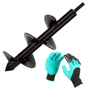 CHECARZHN--NO1-Mèche Tarière Pour Perceuse Jardin Foreuse Ø 100Mm + Gants, Jardin Tarière Pour Perceuse Électrique, Outil De Plantation Pratique Pour Fleur Planter Des Arbres Arbustes - Neuf