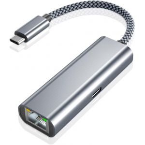 THEF-Adaptateur USB C vers Ethernet Gigabit,Thunderbolt 3 Type C vers Port Réseau RJ45 avec Chargeur PD 60W pour Google TV Chromecast 2020,MacBook M1,iPad Pro,ChromeBook,Dell,Windows 11 10 8 XP - Neuf